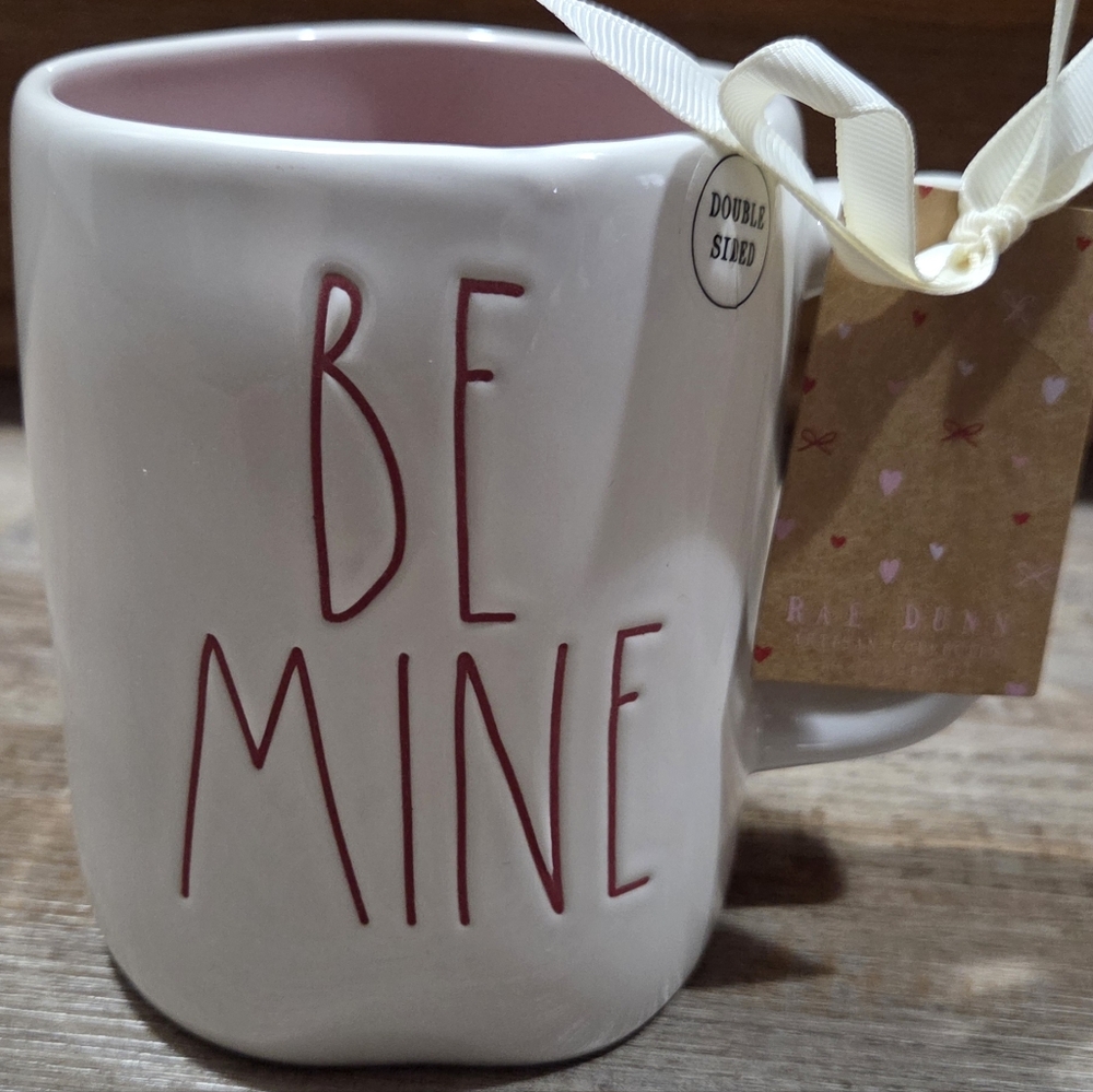Rae Dunn Pink and White 'Be Mine' Mug With Floral Heart